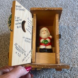 Vintage 1980s Enesco Wood Outhouse Santa Claus Here Comes Santa Claus